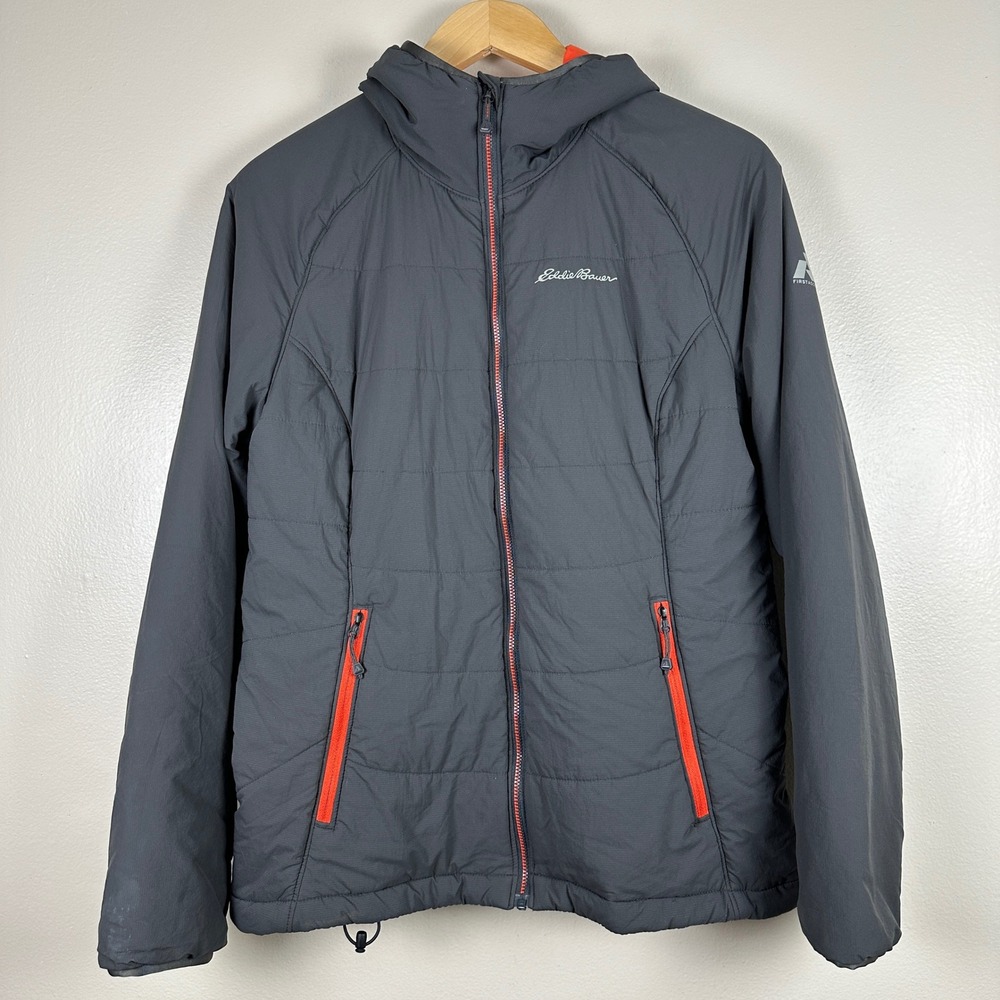 Eddie Bauer Women's L Puffer Jacket Gray First Ascent Hooded Insulated